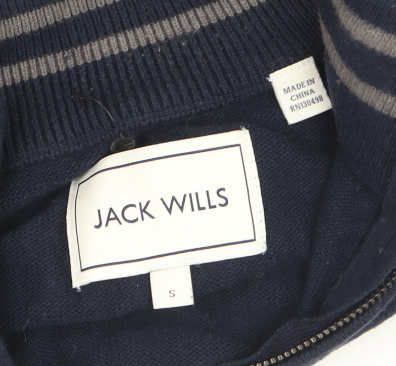 Jack Wills Men's Blue Cotton 1/2 Zip High Neck Jumper Size S