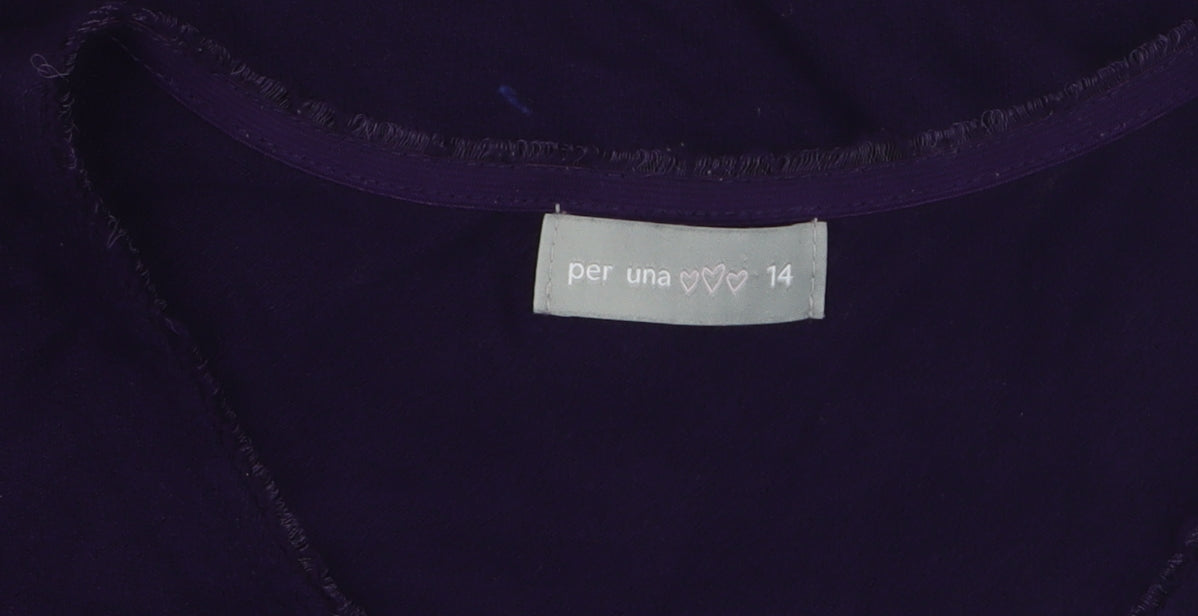 Marks & Spencer Per Una Women's Purple V-Neck Cotton Jumper Size 14