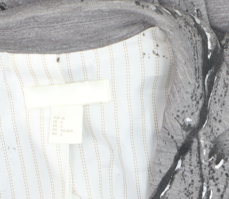 H&M Women’s Grey Abstract Print Single-Breasted Blazer Size 8