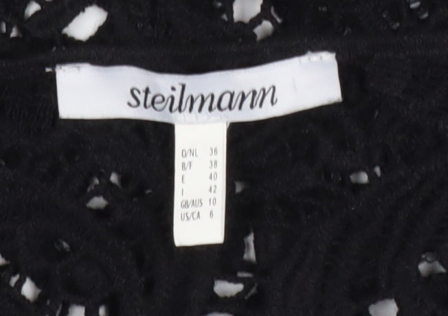 Steilmann Women's Black Lace 3/4 Sleeve Blouse Size 10