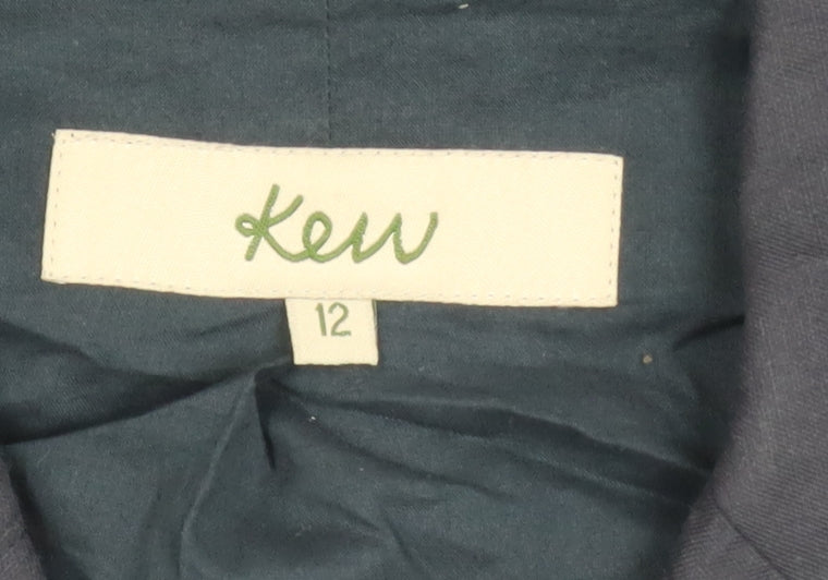 Kew Women’s Blue Cotton Long Trench Coat Size 12 Buttoned Lined