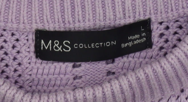 Marks & Spencer Women's Purple Open-Knit Cotton Jumper L