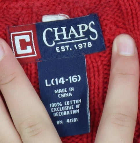 Chaps Women's Red Cable-Knit Cotton Sleeveless V-Neck Vest L