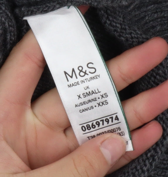 Marks & Spencer Women’s Grey Roll Neck Cable-Knit Jumper XS