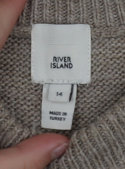 River Island Women Beige Cable-Knit Jumper Size 14