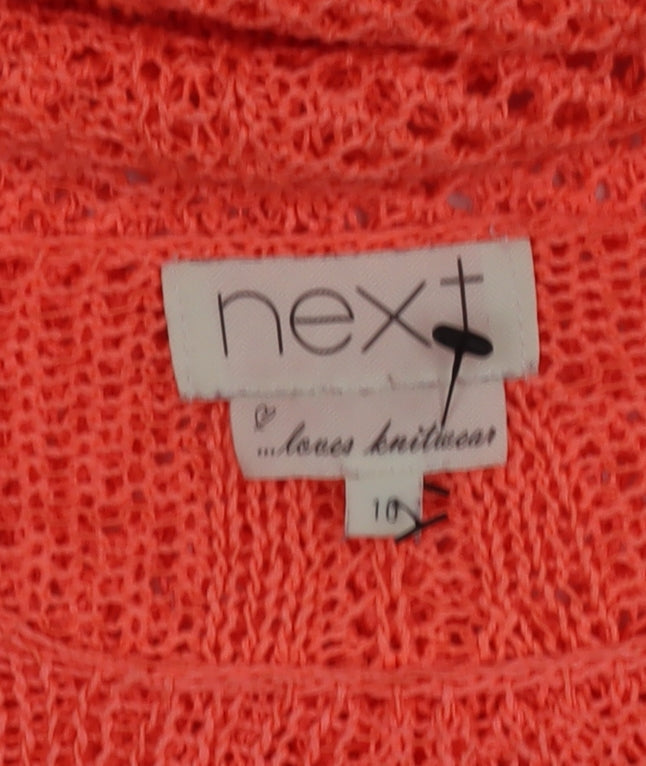 Next Women Coral Open-Knit Acrylic Nylon Pullover Jumper Size 10
