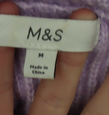 Marks & Spencer Women Purple Roll Neck Ribbed Knit Jumper M