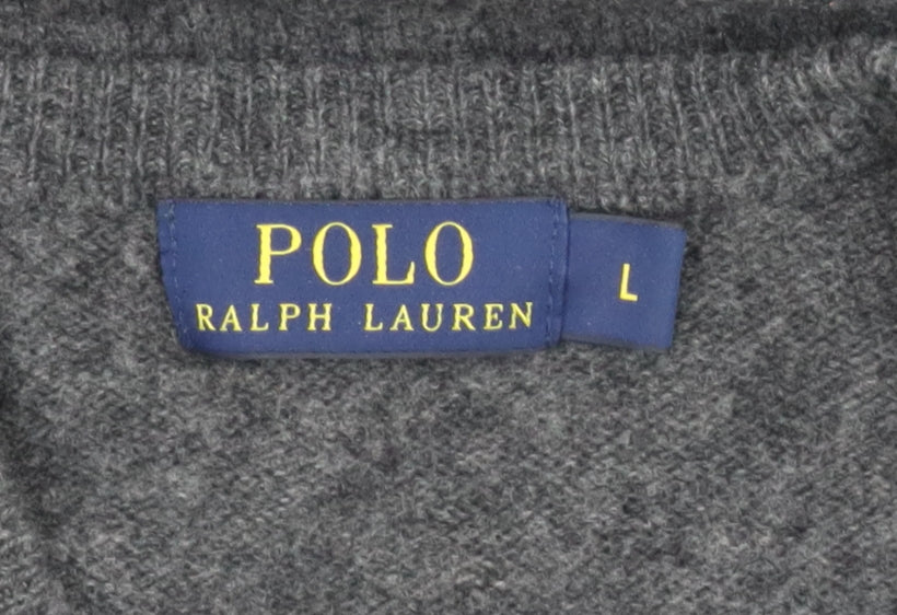 Polo Ralph Lauren Men's Grey Lambswool V-Neck Jumper Size L