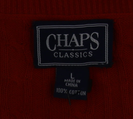 Chaps Womens Red Cotton Cable Knit Cardigan L V-Neck Long Sleeve