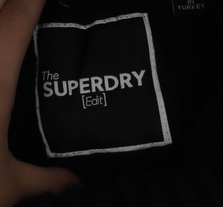 Superdry Women Black Roll Neck Cable-Knit Jumper Size 10