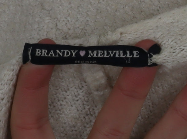Brandy Melville Women Beige Chunky-Knit Open Cardigan One Size