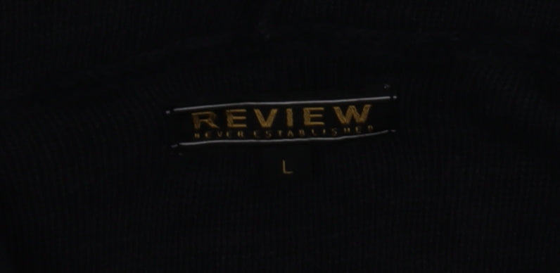 Review Womens Black Cotton Knit Cardigan L Hooded Open Front