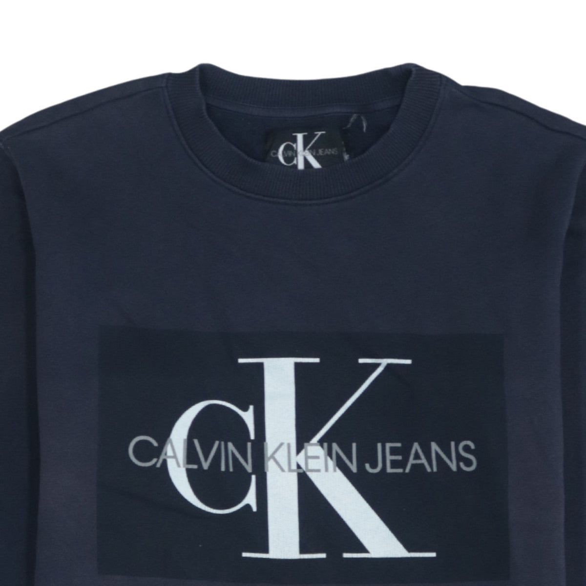 Calvin Klein Jeans Men's Blue Logo Crew Neck Cotton Sweatshirt M