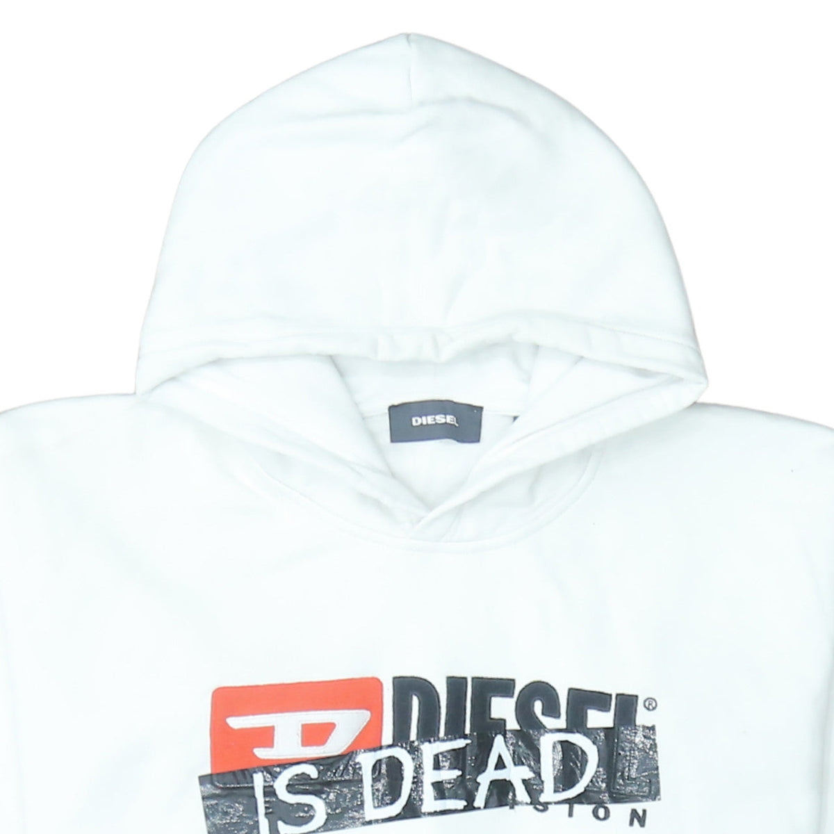 Diesel Men's White Pullover Hoodie L Graphic Print Cotton Sweatshirt