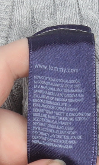 Tommy Hilfiger Men’s Grey XL V-Neck Cable Knit Cotton Jumper