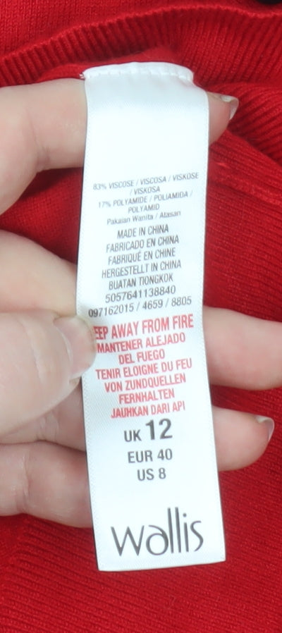 Wallis Women’s Red Crew Neck Button Detail Pullover Jumper Size 12