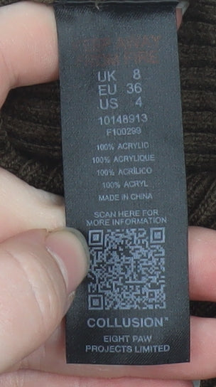 Collusion Women’s Brown Roll Neck Ribbed Knit Jumper Size 8