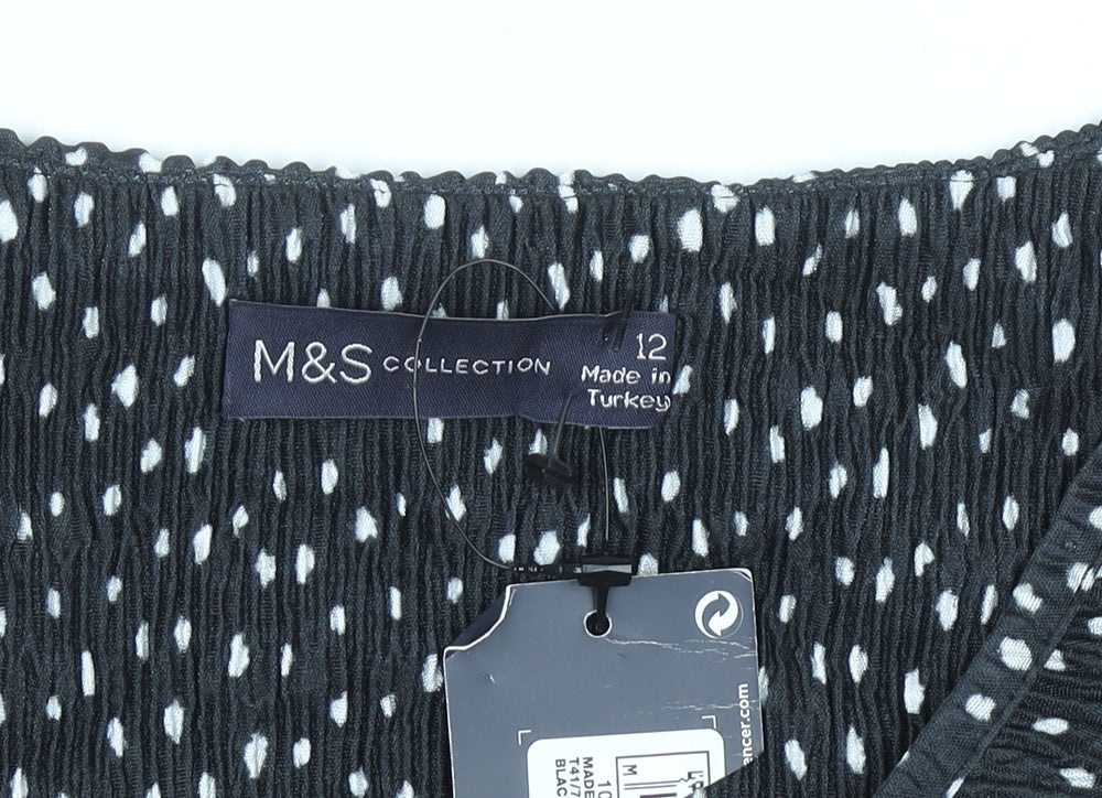 Marks & Spencer Womens Black Polka Dot Tunic Blouse Size 12