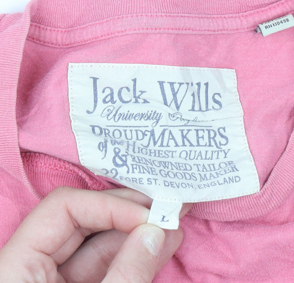 Jack Wills Women's Pink Crew Neck Short Sleeve T-Shirt Size L