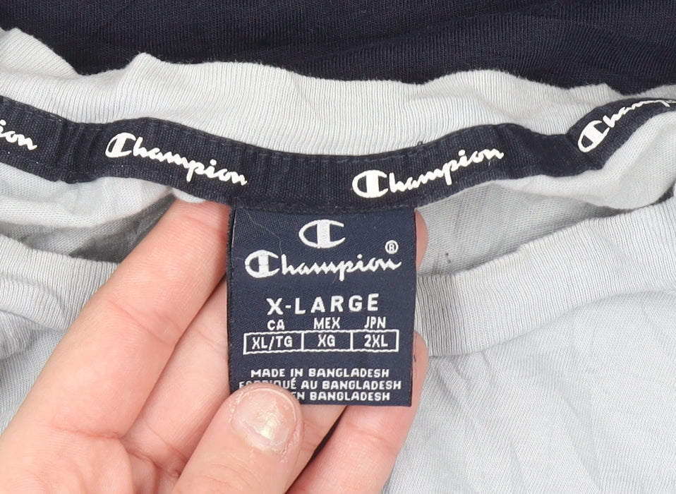 Champion Men's Blue Colourblock Crew Neck Cotton T-Shirt XL
