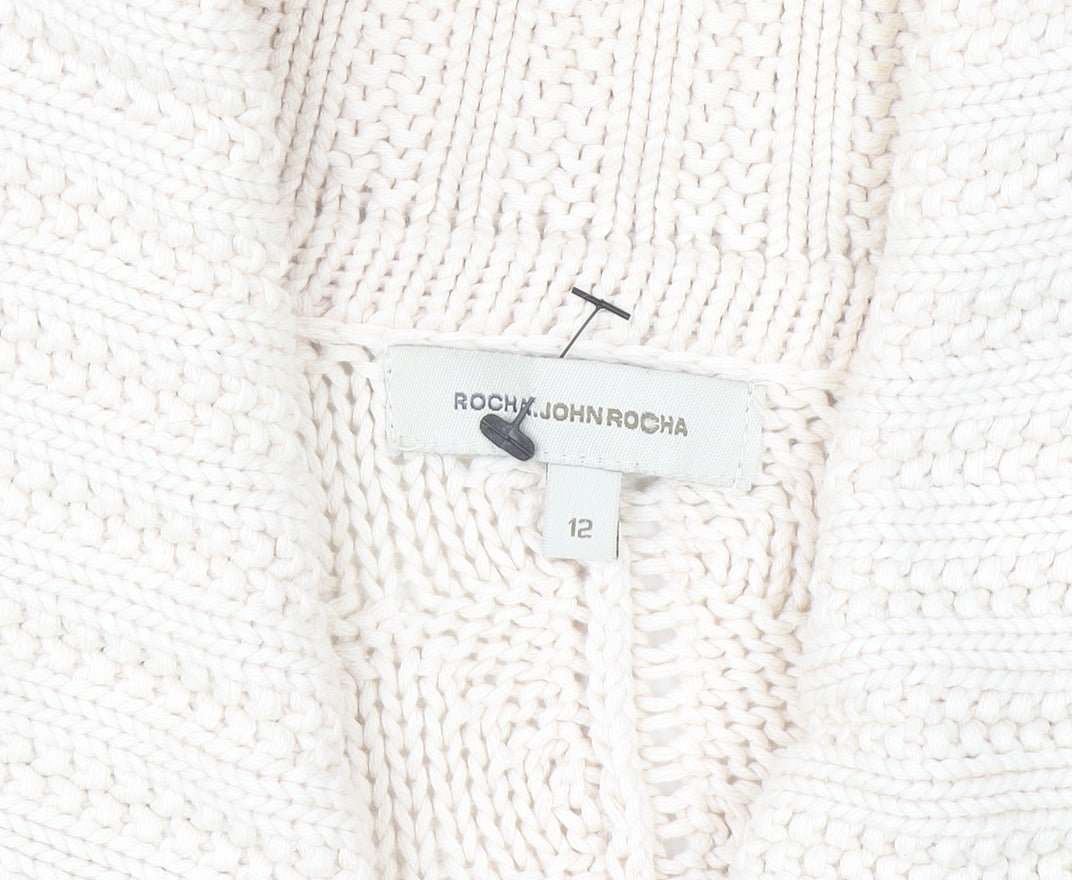 RJR.John Rocha Roch John Rocha Women Ivory Size 12 Knit Short Sleeve Cardigan