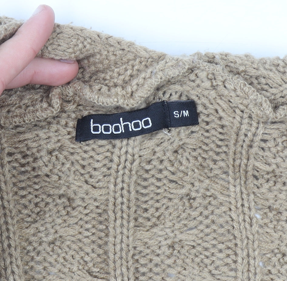 Boohoo Women Beige Cable-Knit Cardigan S/M Long Sleeve Open Front