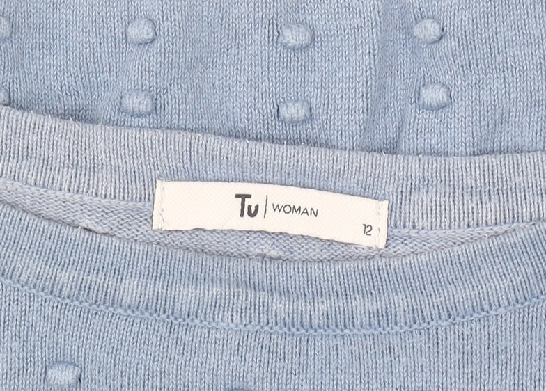 Tu Women Blue Cotton Knit Pullover Jumper Size 12
