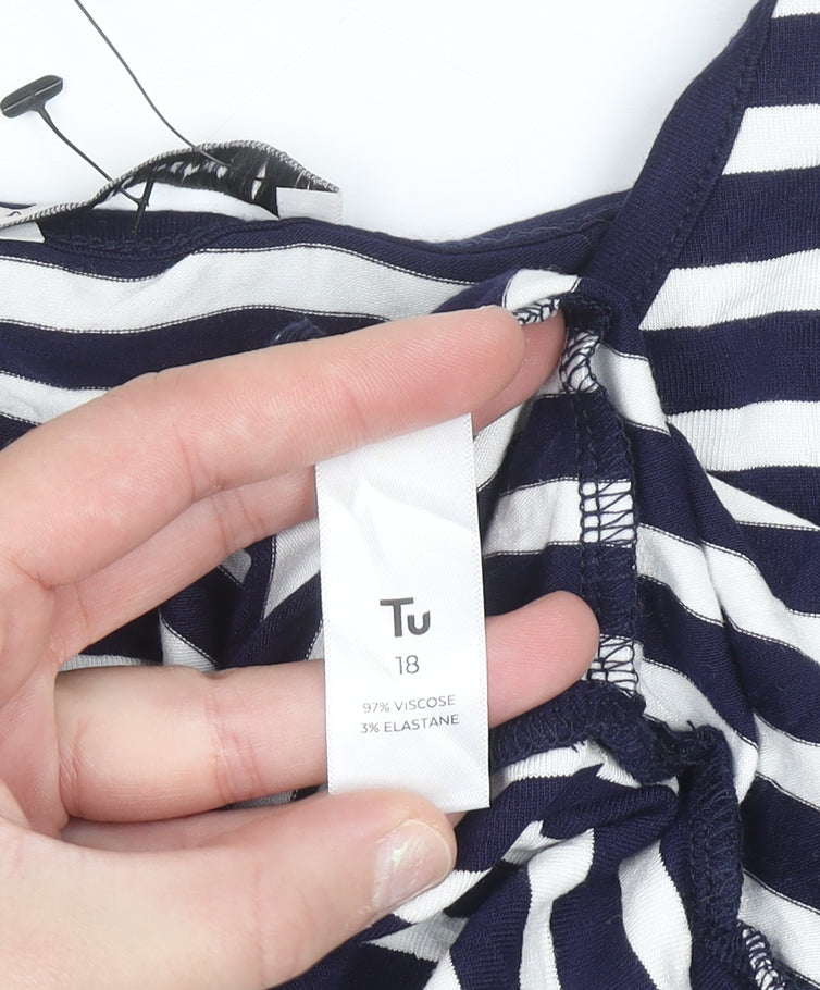Tu Women Blue White Striped Sleeveless Jersey Tank Top Size 18