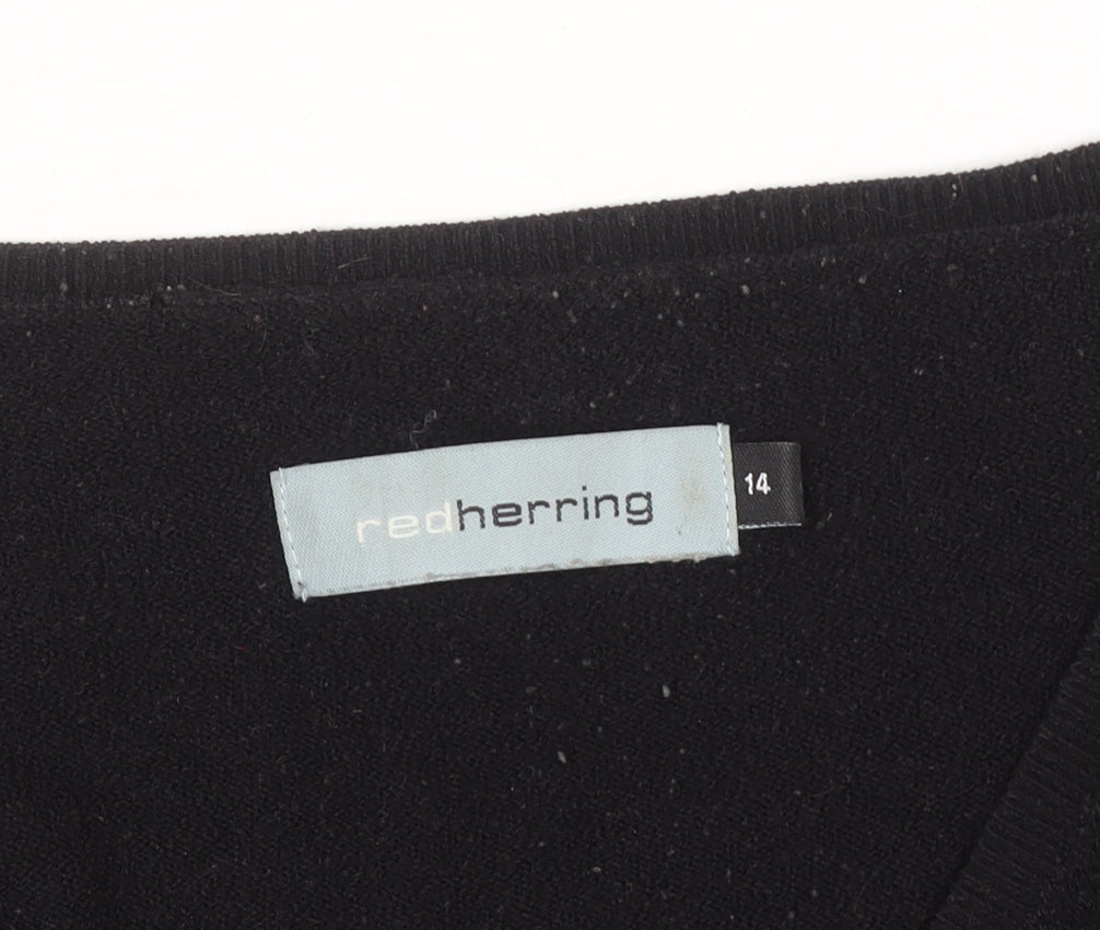 Red Herring Women’s Black V-Neck Knit Jumper Size 14