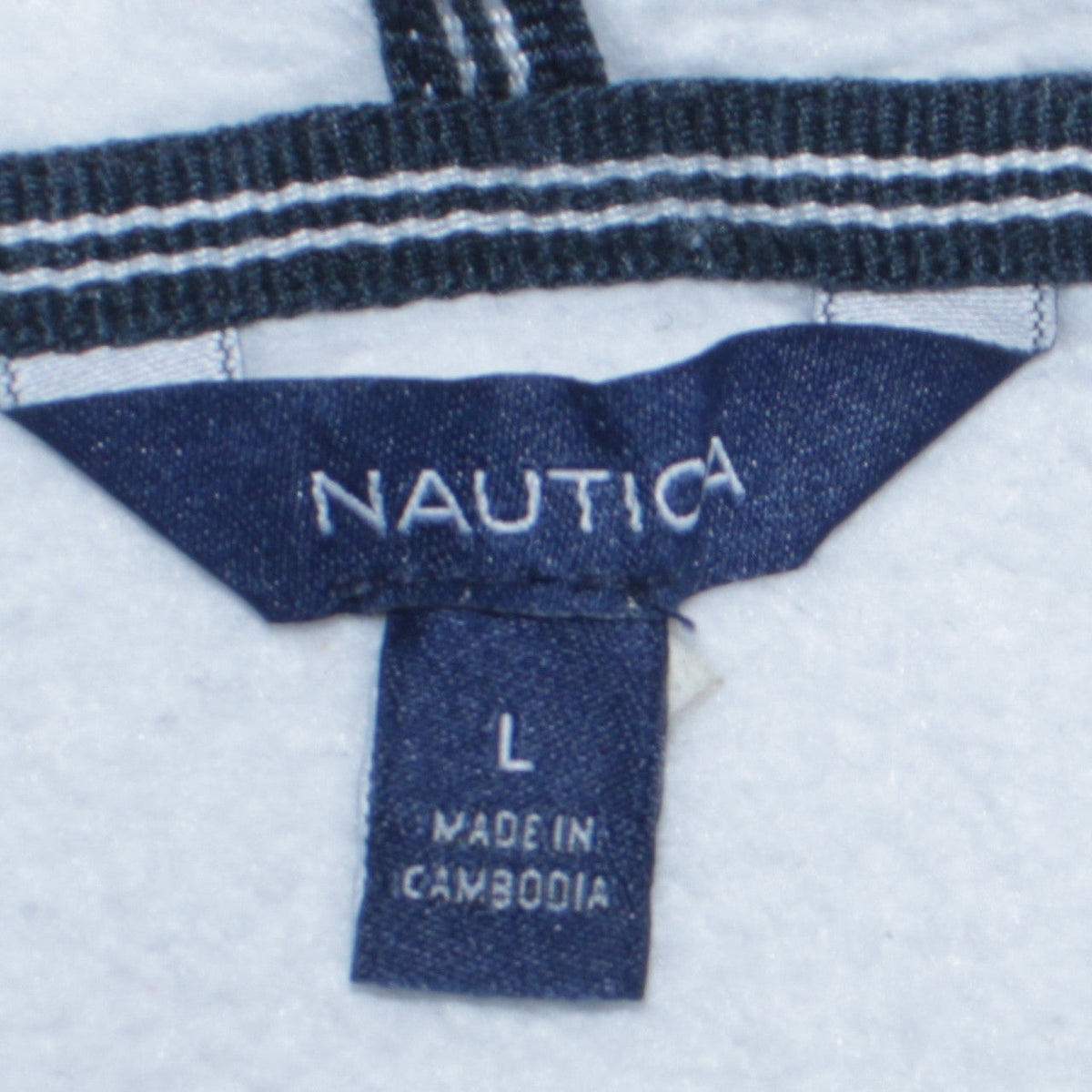 Nautica Men's White Pullover Hoodie L Stripe Sleeve Cotton Blend