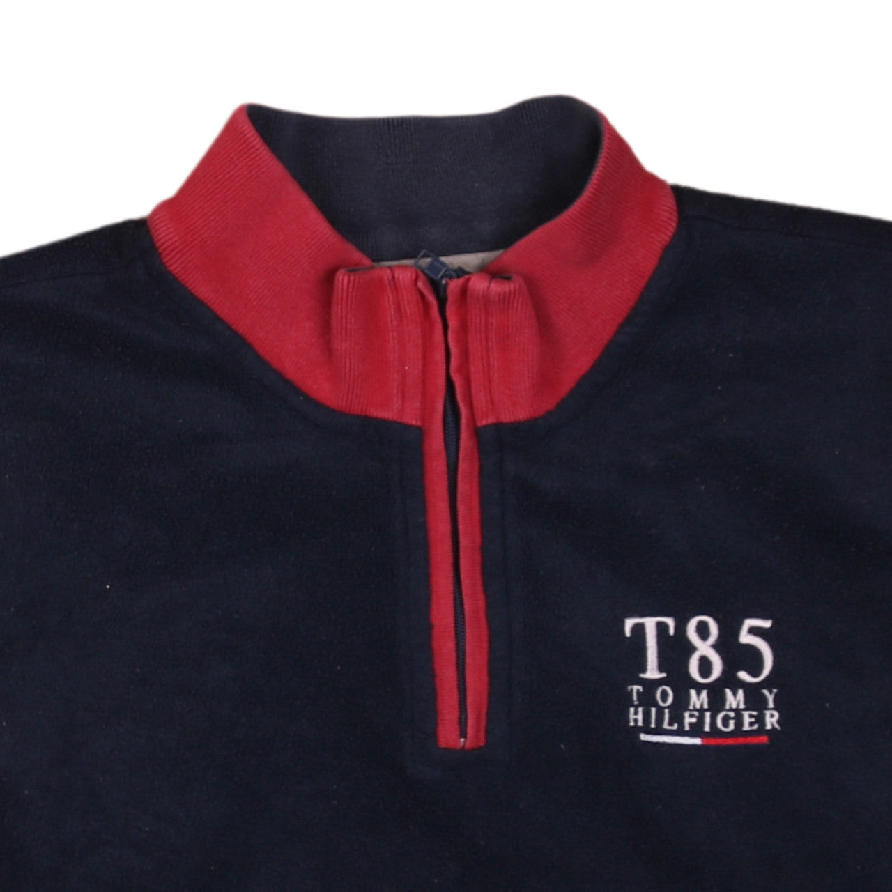 Tommy Hilfiger Men’s Blue Red 1/4 Zip Fleece Sweatshirt XL