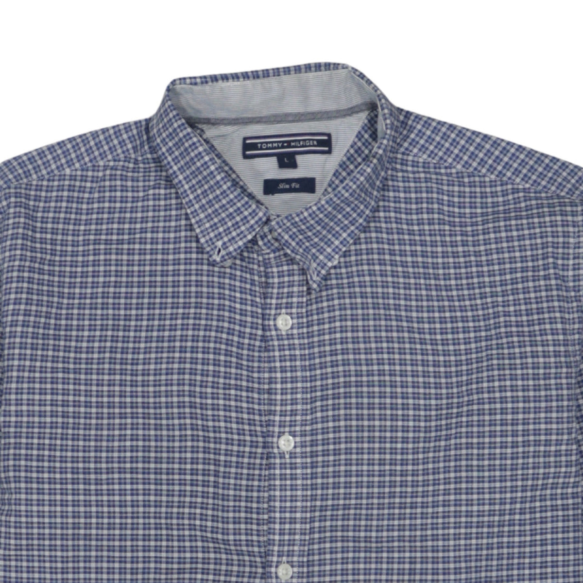 Tommy Hilfiger Men’s Blue Check Slim Fit Long Sleeve Cotton Shirt L