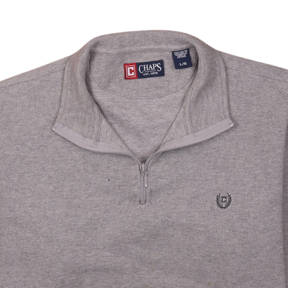 Chaps Men's Grey 1/4 Zip Cotton Sweatshirt Size L Regular Fit