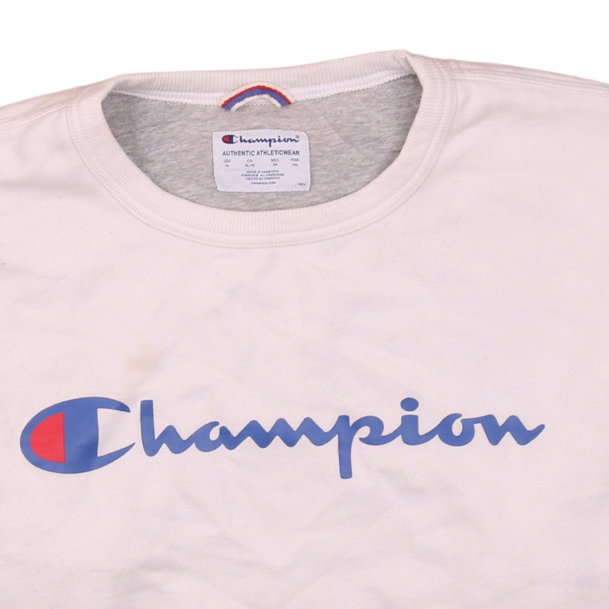 Champion Men's White XL Crew Neck Logo Sweatshirt