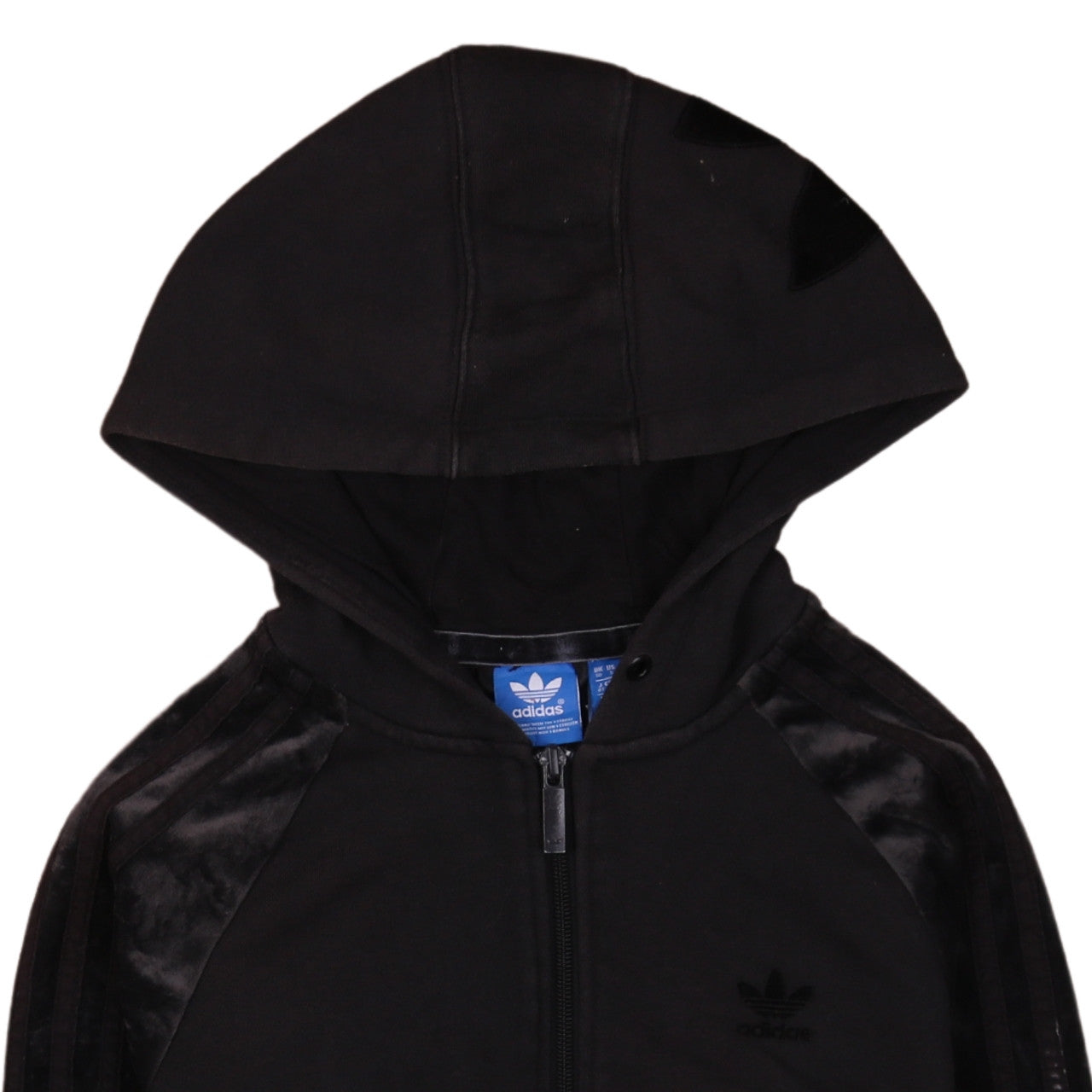Adidas Womens Black Full Zip Hoodie Size 10 Velour Trim