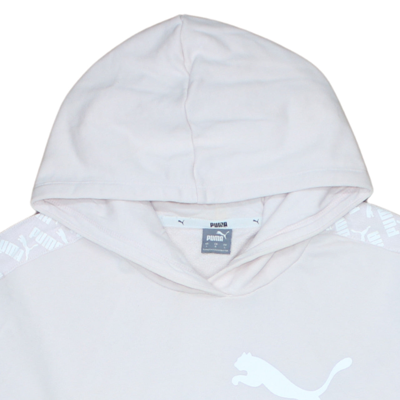PUMA Womens Beige Hooded Pullover Sweatshirt L Logo Print Casual