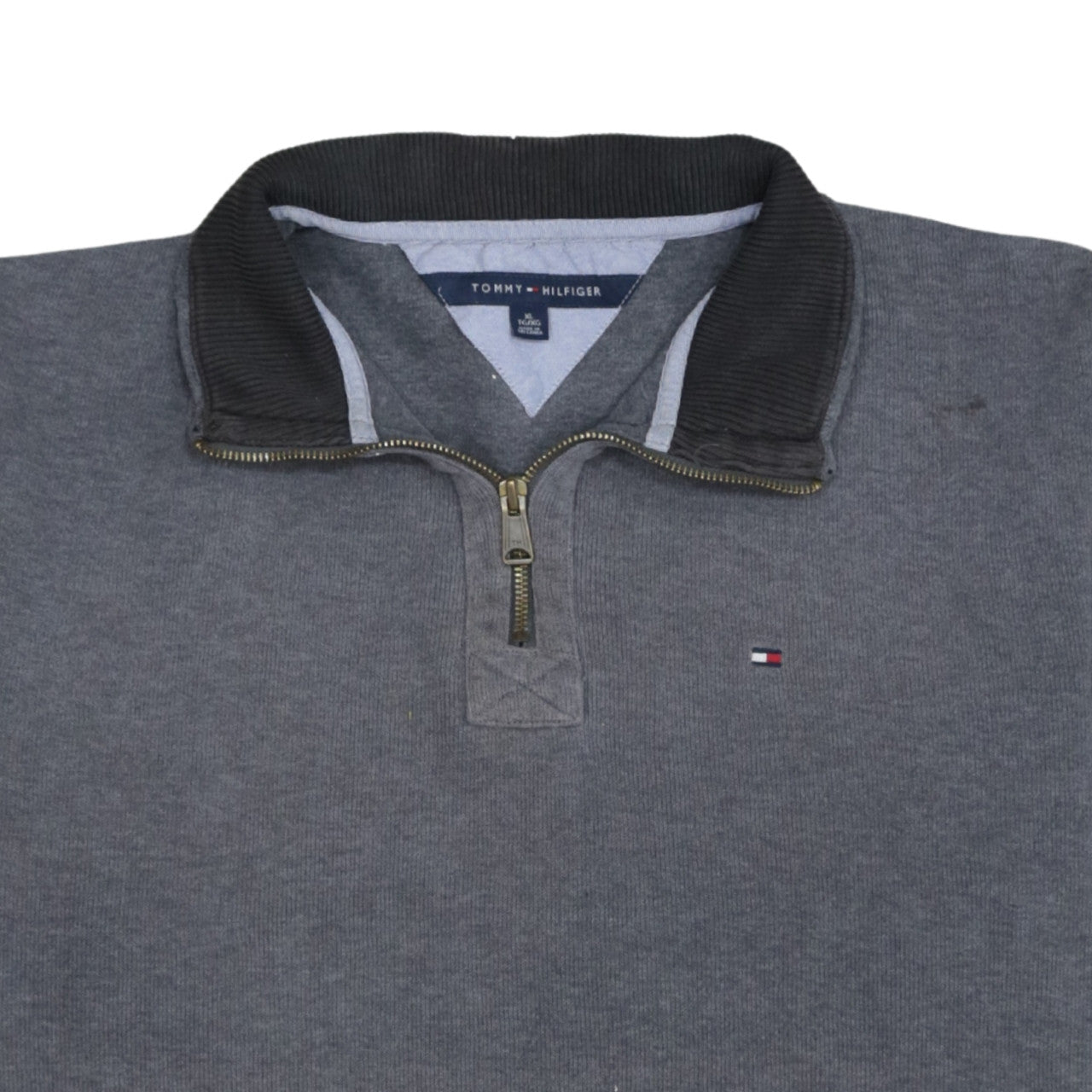 Tommy Hilfiger Men's Grey XL 1/4 Zip Cotton Collared Jumper