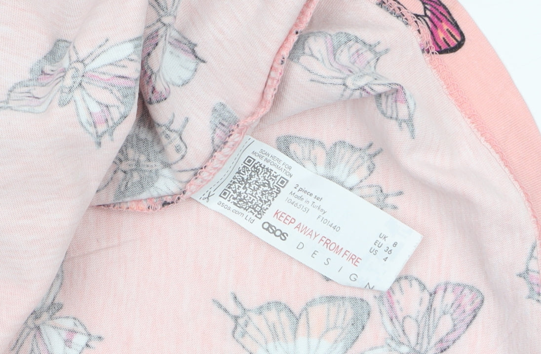 ASOS DESIGN Women's Pink Butterfly Print Cotton T-Shirt Size 8