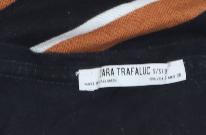 Zara Trafaluc Women's Brown Black Striped V-Neck Cotton T-Shirt Size S