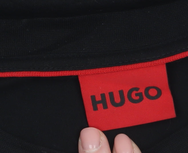 Hugo Mens Black Cotton Crew Neck Logo T-Shirt Size M