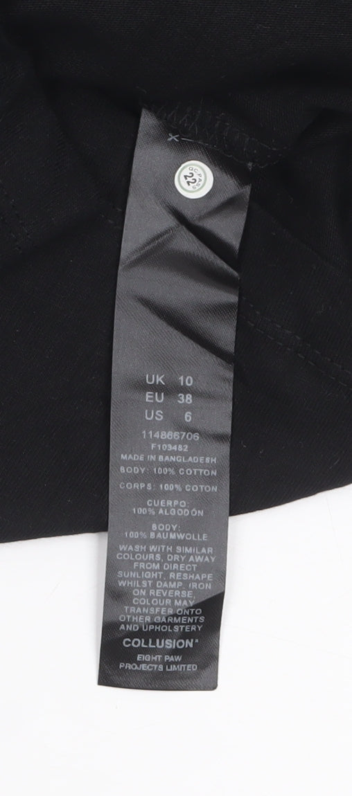 Collusion Women's Black Cotton Short Sleeve Basic T-Shirt Size 10