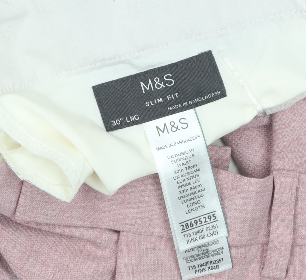 Marks & Spencer Men's Pink Slim Fit Dress Trousers 30W 33L