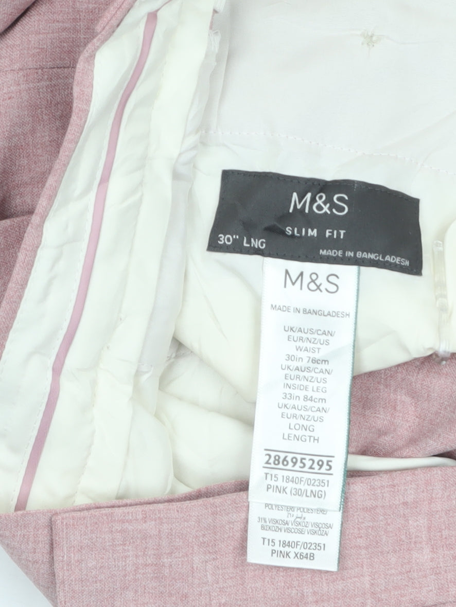 Marks & Spencer Men's Pink Slim Fit Dress Trousers 30W 30L