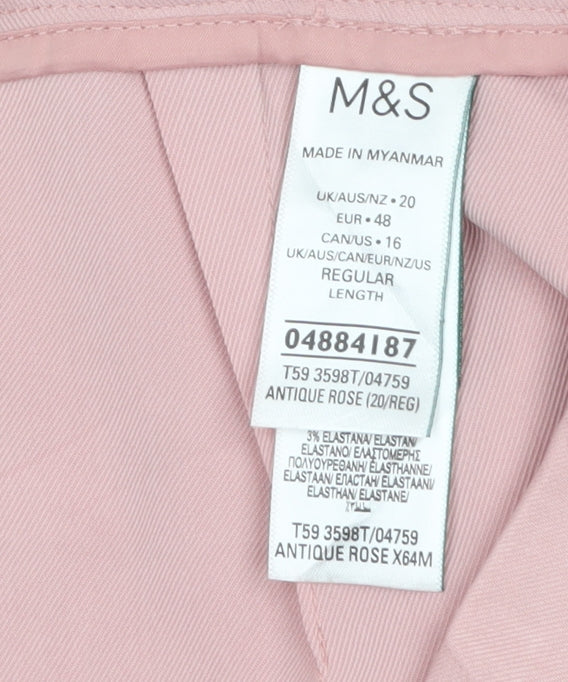 Marks and Spencer Womens Pink Wide-Leg Pleated Trousers Size 20