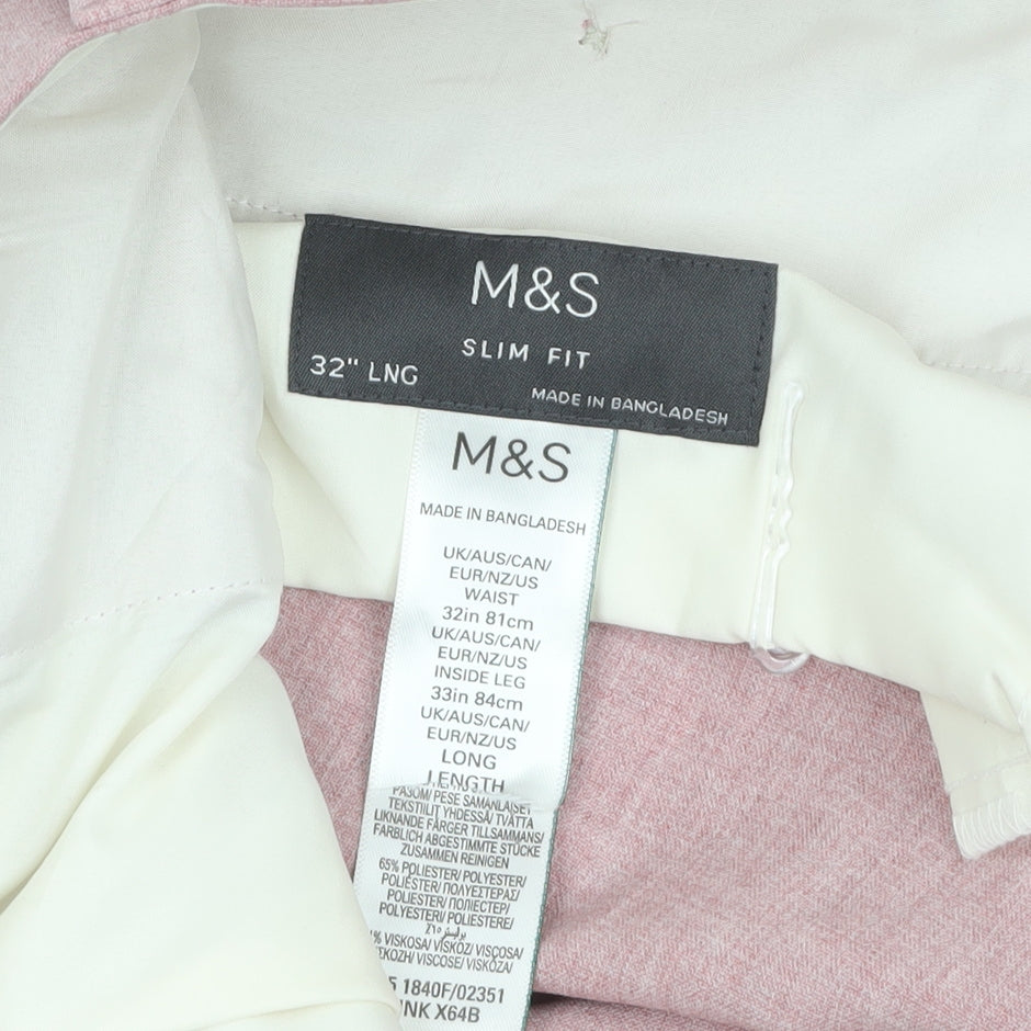 Marks & Spencer Mens Pink Slim Fit Dress Trousers 32W 33L