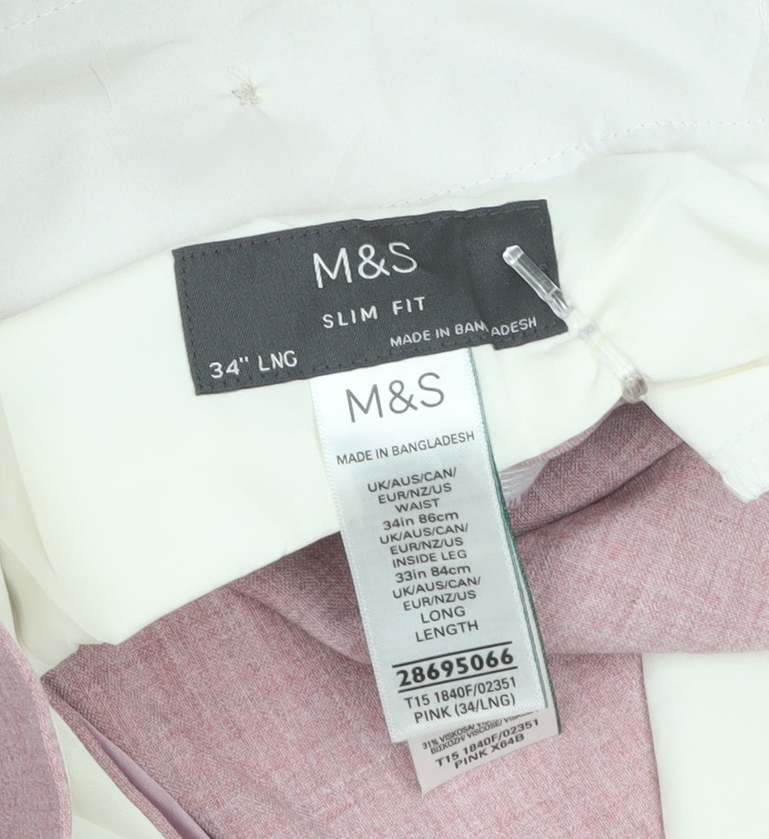 Marks & Spencer Men’s Pink Slim Fit Dress Trousers 34W 33L