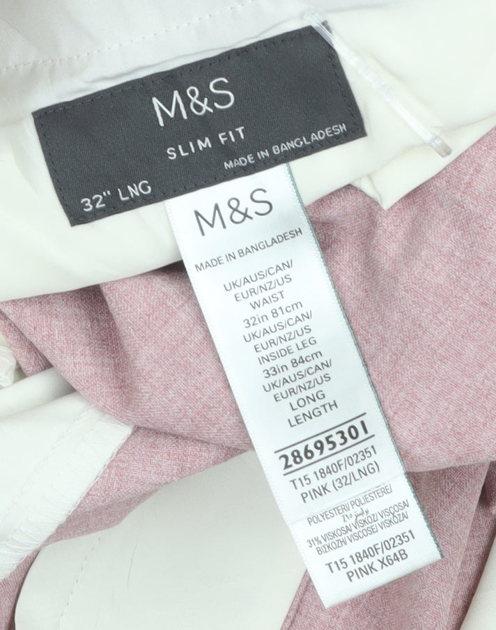 Marks and Spencer Men's Pink Slim Fit Trousers Size 32L