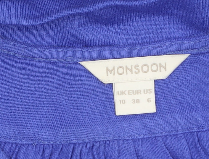 Monsoon Women's Blue Beaded Scoop Neck Sleeveless Tank Top UK 10