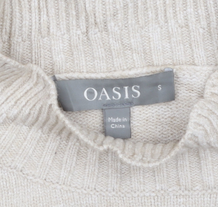 Oasis Women’s Beige Mock Neck Knit Jumper Size S Regular Fit