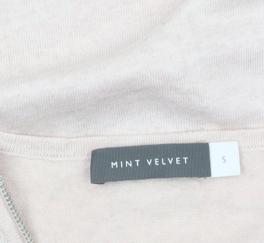 Mint Velvet Women’s Beige Short Sleeve 1/4 Zip Jumper Size S